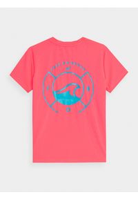 4f - Koszulka szybkoschnąca z filtrem UV dziecięca. Kolor: różowy. Materiał: dzianina, skóra. Styl: sportowy