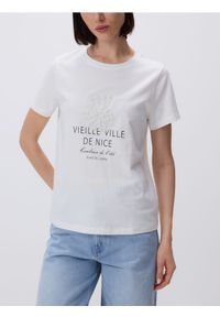Reserved - T-shirt z aplikacją - biały. Kolor: biały. Materiał: bawełna. Wzór: aplikacja