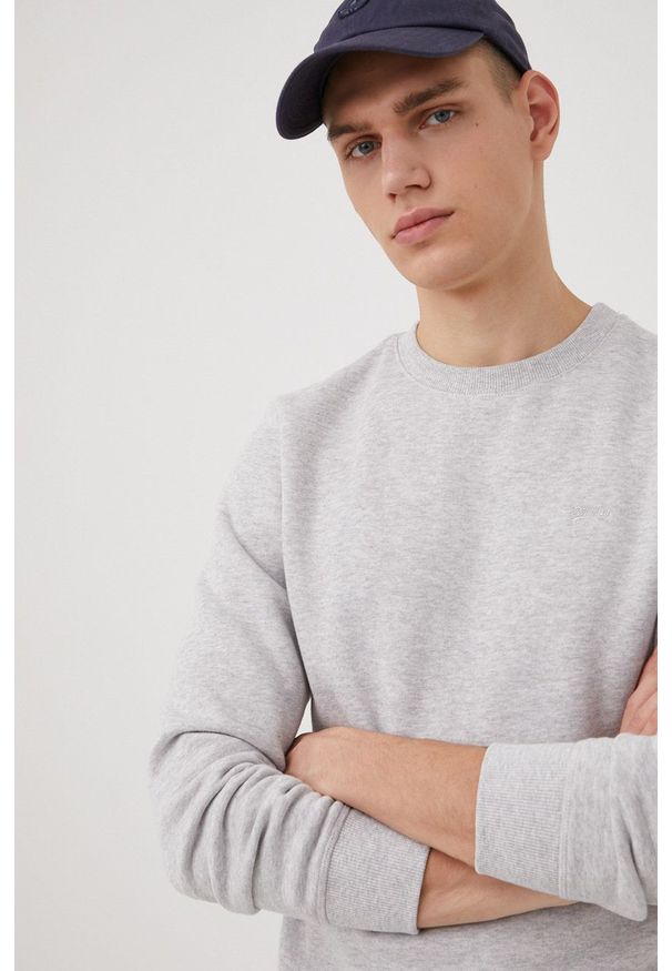 Superdry bluza męska kolor szary gładka. Kolor: szary. Materiał: bawełna, dzianina. Wzór: gładki