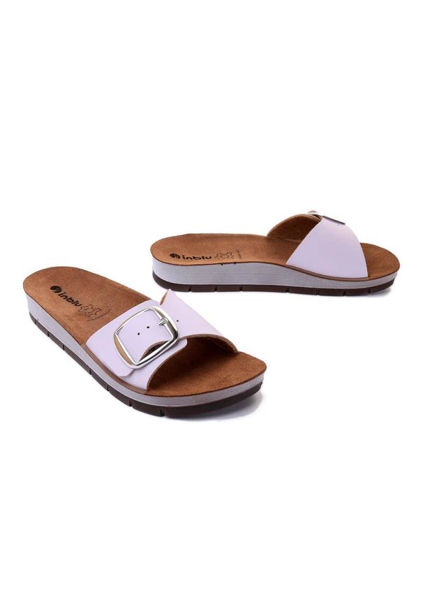 Inblu - INBLU CP-29 029 wrzos, klapki damskie. Kolor: fioletowy. Materiał: skóra. Obcas: na koturnie