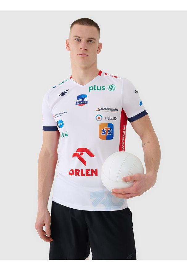4f - 4F Koszulka meczowa replika domowa z sezonu 2024/25 męska 4F x Zaksa Kędzierzyn Koźle - multikolor M. Okazja: do domu. Typ kołnierza: dekolt w serek. Kolor: wielokolorowy. Materiał: dzianina, włókno, materiał, syntetyk. Wzór: gładki, nadruk, ze splotem. Styl: klasyczny, sportowy