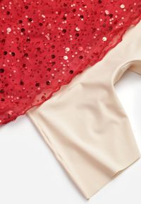 Born2be - Czerwona Cekinowa Sukienka VICES o Dopasowanym Kroju z Wiązaniem Adrasalphia. Kolor: czerwony. Styl: elegancki, klasyczny #5