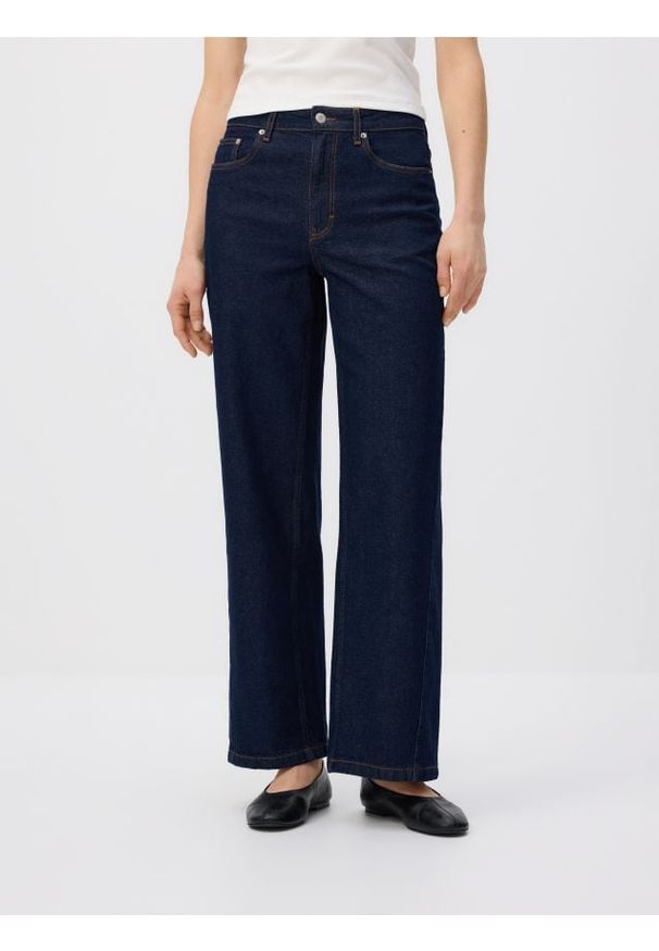 Reserved - Jeansy wide leg z przeszyciem - indigo jeans