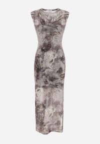 Born2be - Szara Taliowana Dopasowana Sukienka z Wiskozą i Metaliczną Nitką Ritanea. Okazja: na co dzień. Kolor: szary. Materiał: wiskoza. Typ sukienki: dopasowane. Styl: casual, elegancki #2