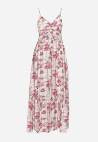 Born2be - Jasnofioletowa Sukienka w Kwiaty na Regulowanych Ramiączkach z Rozcięciami i Ozdobnymi Guzikami Dimllie. Okazja: na co dzień. Typ kołnierza: dekolt w serek. Kolor: fioletowy. Długość rękawa: na ramiączkach. Wzór: kwiaty. Typ sukienki: rozkloszowane. Styl: casual, elegancki #3