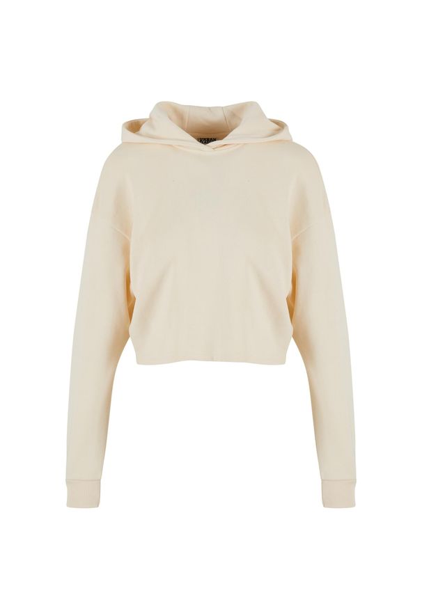 Krótkia damska bluza z kapturem w oversize'owym fasonie Urban Classics. Typ kołnierza: kaptur. Kolor: biały. Materiał: poliester, bawełna. Długość: krótkie