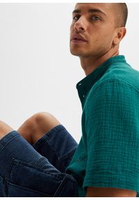 bonprix - Koszula muślinowa z krótkim rękawem. Typ kołnierza: kołnierzyk stójkowy. Kolor: niebieski. Długość rękawa: krótki rękaw. Długość: krótkie #3