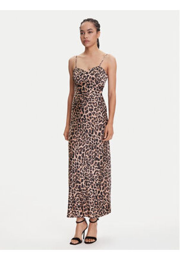 Guess Sukienka wieczorowa W5YK35 WHEZ2 Brązowy Slim Fit. Kolor: brązowy. Materiał: wiskoza. Styl: wizytowy