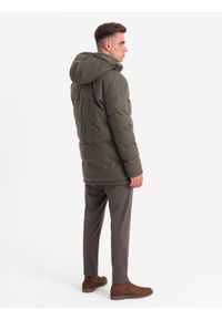 Ombre Clothing - Długa ciepła męska kurtka typu parka z wełną – ciemnooliwkowy melanż V4 OM-JALJ-0217 - XXL. Kolor: oliwkowy. Materiał: wełna. Długość: długie. Wzór: melanż #9