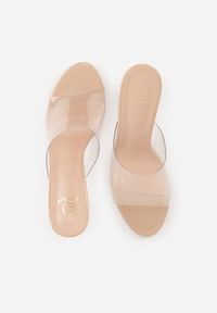 Renee - Beżowe Klapki z Transparentnym Słupkiem i Paskiem Los. Okazja: na co dzień. Kolor: beżowy. Materiał: skóra, koronka. Obcas: na słupku. Styl: casual, elegancki #9
