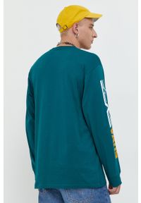 Vans longsleeve bawełniany kolor zielony z nadrukiem. Kolor: zielony. Materiał: bawełna. Długość rękawa: długi rękaw. Wzór: nadruk #2