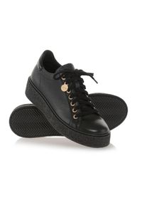 Ochnik - Czarne skórzane tenisówki damskie. Okazja: na co dzień. Zapięcie: sznurówki. Kolor: czarny. Materiał: skóra #5
