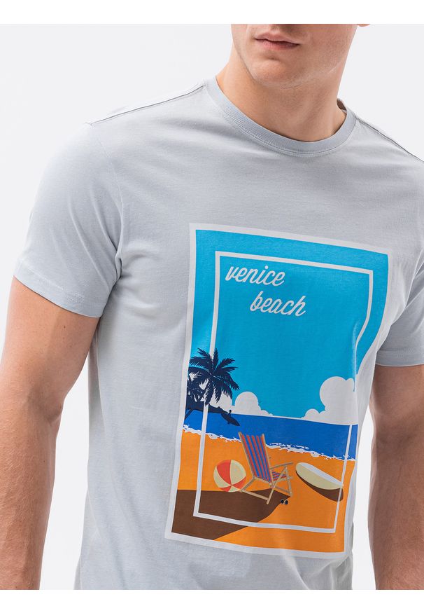 Ombre Clothing - T-shirt męski z nadrukiem S1434 V-3B - błękitny - XXL. Kolor: niebieski. Materiał: bawełna. Wzór: nadruk. Styl: klasyczny