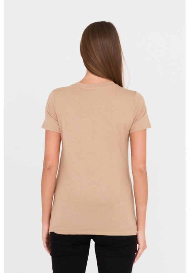 Guess - GUESS Brązowy damski t-shirt bawełniany z wilkiem, Rozmiar S. Kolor: brązowy. Materiał: bawełna. Wzór: nadruk