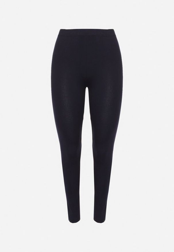 Born2be - Granatowe Bawełniane Legginsy z Gumką w Pasie Mevora. Okazja: na co dzień. Kolekcja: plus size. Kolor: niebieski. Materiał: bawełna. Styl: klasyczny, casual