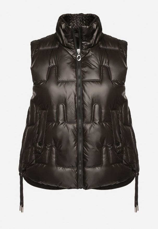 Born2be - Czarna Kamizelka Pikowana z Wysokim Kołnierzem i Kieszeniami Irinae. Okazja: na co dzień, na spotkanie biznesowe. Kolor: czarny. Materiał: jeans. Styl: biznesowy, casual