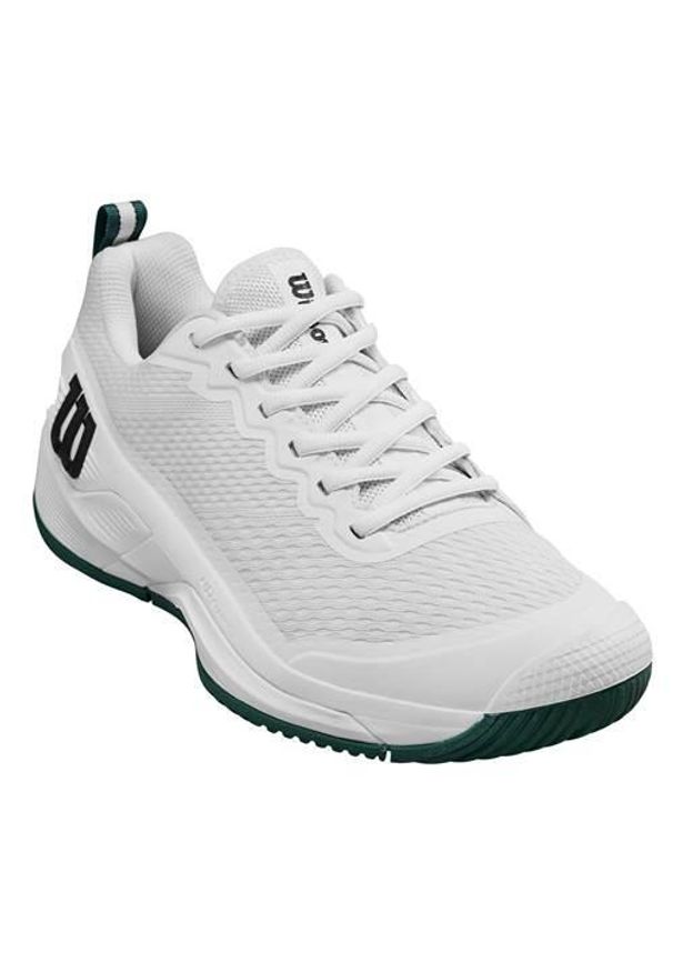 Buty do tenisa męskie Wilson Rush Pro 4.5. Zapięcie: sznurówki. Kolor: biały. Materiał: syntetyk, materiał, tkanina. Szerokość cholewki: normalna. Sport: tenis