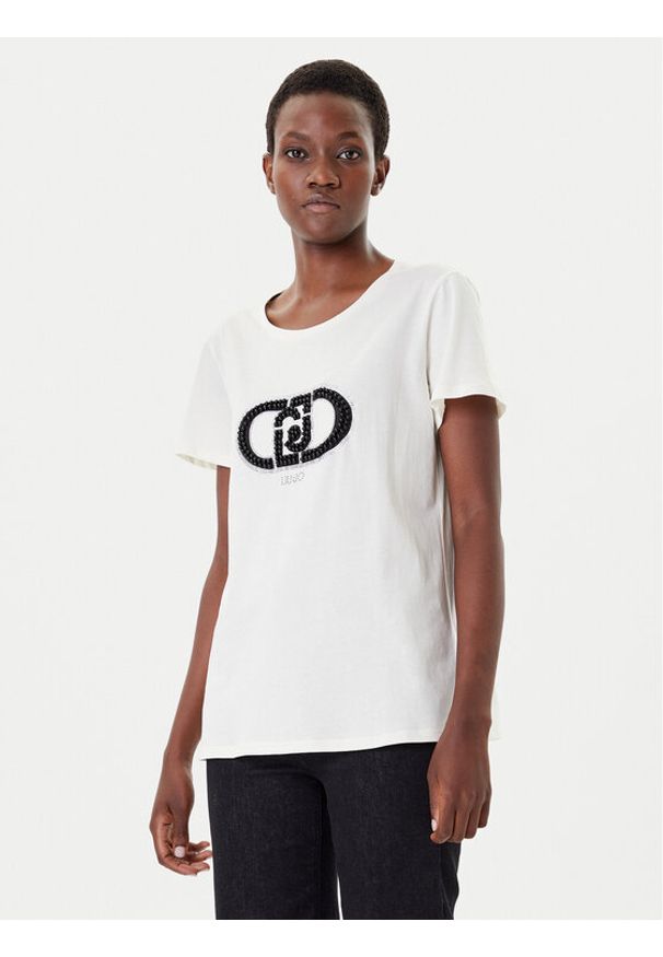 Liu Jo Sport T-Shirt TF5280 JS923 Écru Regular Fit. Kolor: kremowy. Materiał: bawełna. Styl: sportowy