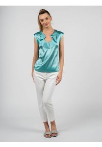 Pinko Top "Fascinoso" | 1G15M1 ZR64 | Fascinoso | Kobieta | Turkusowy. Okazja: na co dzień. Typ kołnierza: dekolt w kształcie V. Kolor: turkusowy. Materiał: elastan, jedwab. Długość rękawa: bez rękawów. Styl: casual #1