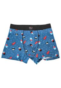 Niebieskie Męskie Bokserki Lody Redo. Kolor: niebieski. Materiał: tkanina, bawełna, elastan, materiał. Długość: długie. Wzór: kolorowy, aplikacja