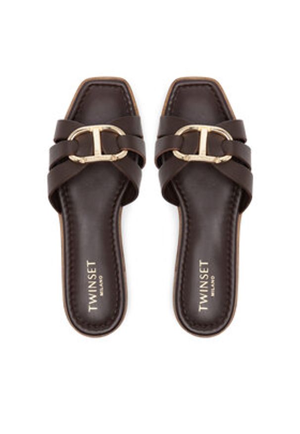 TwinSet - TWINSET Klapki 251TGT090 Brązowy. Kolor: brązowy. Materiał: skóra
