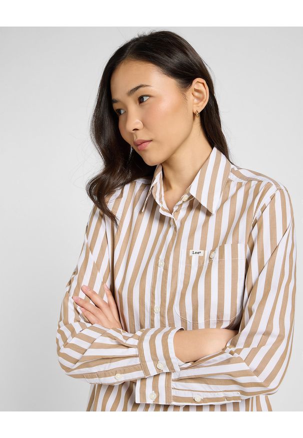 Lee - DAMSKA KOSZULA LEE ALL PURPOSE SHIRT KHAKI STRIPE 112370988. Kolor: brązowy