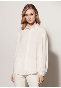 Ochnik - Kremowa koszula damska z cekinami. Kolor: beżowy. Materiał: wiskoza. Długość: długie #2