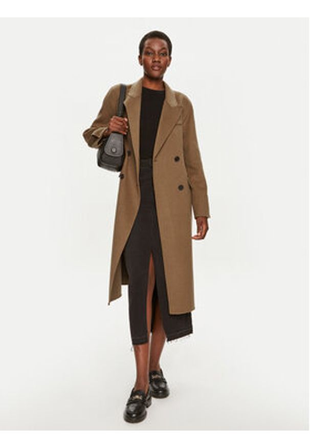 TOMMY HILFIGER - Tommy Hilfiger Płaszcz wełniany WW0WW42621 Khaki Regular Fit. Kolor: brązowy. Materiał: syntetyk