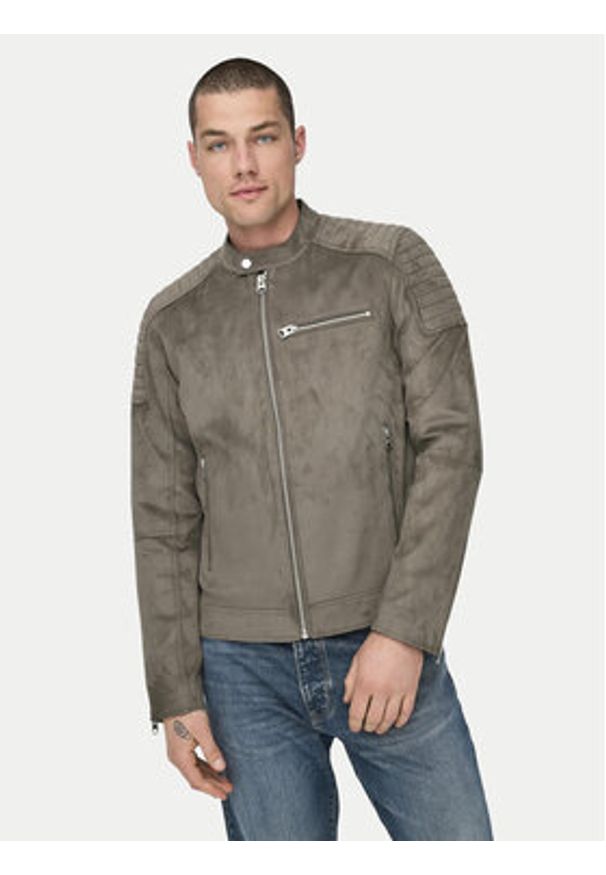 Only & Sons Kurtka z imitacji skóry Gus 22029650 Beżowy Regular Fit. Kolor: beżowy. Materiał: skóra