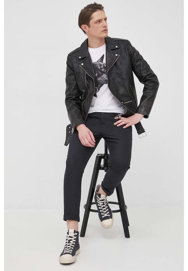 AllSaints Ramoneska skórzana męska kolor czarny przejściowa. Okazja: na co dzień. Kolor: czarny. Materiał: skóra. Styl: casual