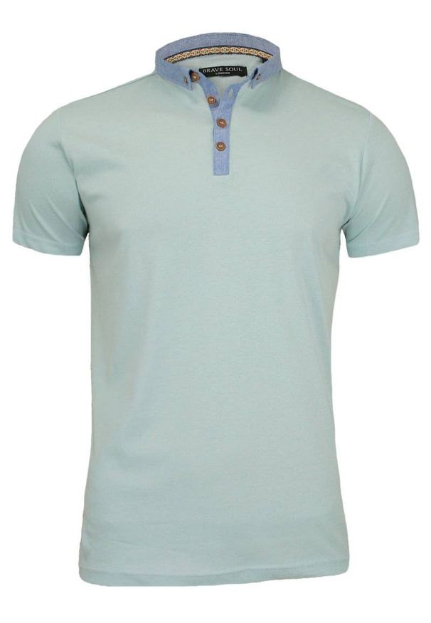 Jasnoniebieska Koszulka Polo - 100% BAWEŁNA - Brave Soul, Męska. Okazja: na co dzień. Typ kołnierza: polo. Kolor: niebieski. Materiał: bawełna. Styl: casual