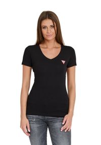 Guess - GUESS Czarny damski t-shirt Mini Triangle Tee, Rozmiar M. Kolor: czarny