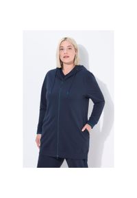 ULLA POPKEN - Damskie Bluza dresowa ozdobna lamówka oversize kaptur. Kolekcja: plus size. Kolor: niebieski. Materiał: poliester, materiał, bawełna #1