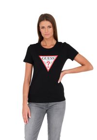 Guess - GUESS Czarny damski t-shirt bawełniany Original Tee, Rozmiar L. Kolor: czarny. Materiał: bawełna #4