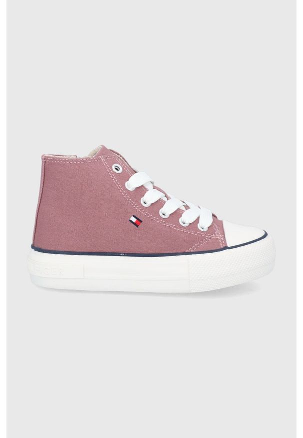 TOMMY HILFIGER - Tommy Hilfiger Trampki dziecięce kolor różowy. Nosek buta: okrągły. Kolor: różowy. Materiał: materiał, włókno, guma. Szerokość cholewki: normalna