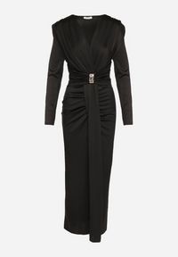 Born2be - Czarna Elegancka Sukienka z Trenem i Rozcięciem Atissa. Okazja: na imprezę. Kolor: czarny. Wzór: aplikacja. Styl: elegancki #7