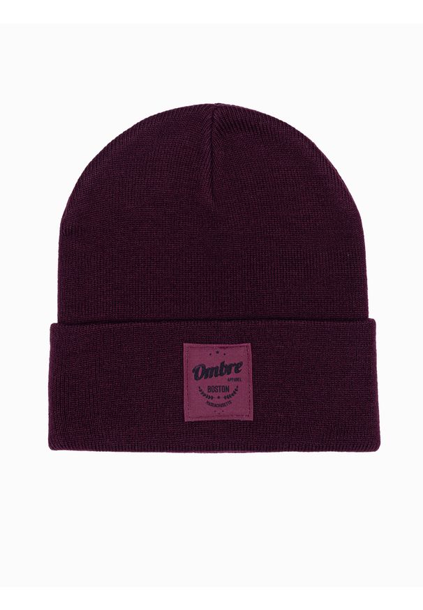 Ombre Clothing - Czapka męska H103 - burgundowa - uniwersalny. Kolor: czerwony. Materiał: akryl
