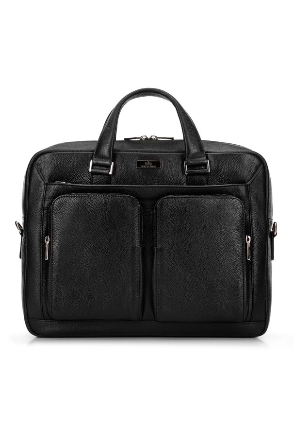 Wittchen - Męska torba na laptopa 15,6” skórzana z wypukłymi kieszeniami czarna. Kolor: czarny. Materiał: skóra. Styl: casual, elegancki