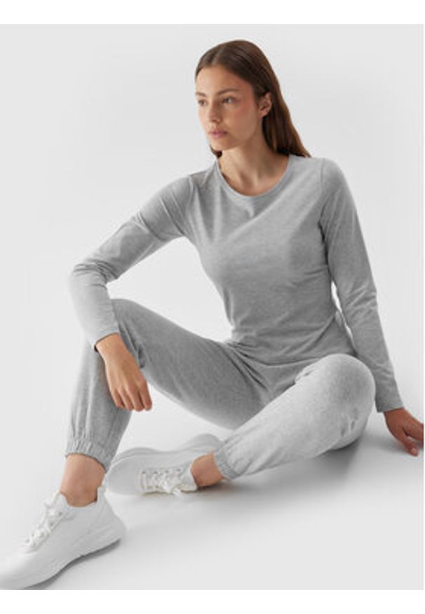 4f - 4F Bluzka 4FAW23TLONF167 Szary Slim Fit. Kolor: szary. Materiał: bawełna