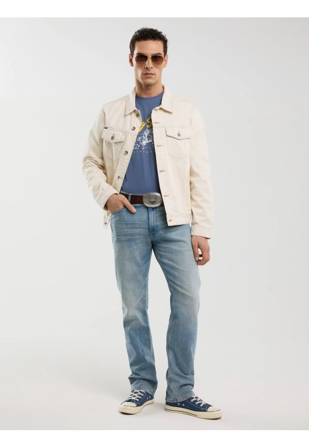 Big-Star - Koszulka męska z nadrukiem niebieska Stelianer 402. Kolor: niebieski. Materiał: denim, jeans, dzianina. Wzór: nadruk. Styl: retro, vintage