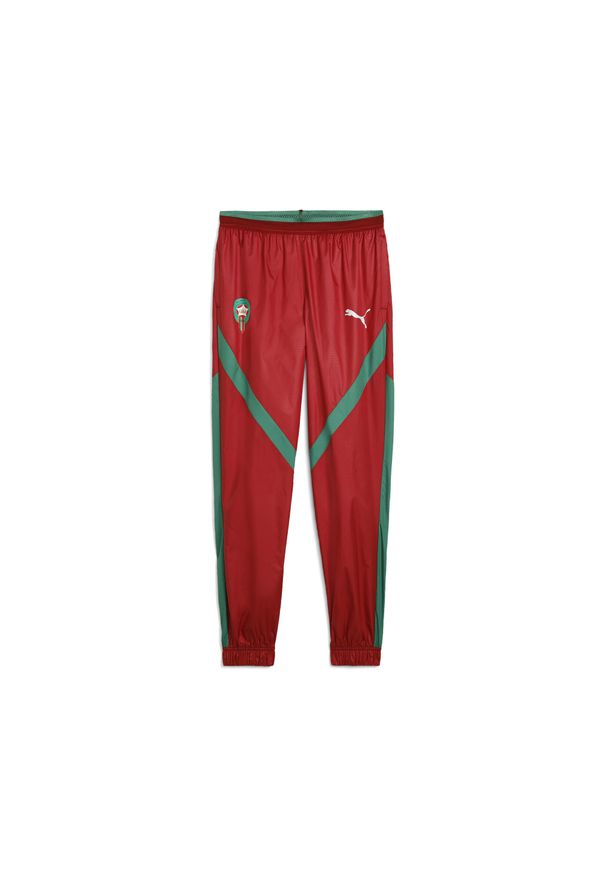 Puma - Męskie tkane spodnie przedmeczowe Maroko PUMA Intense Red Archive Green. Kolor: czerwony, zielony, wielokolorowy. Sport: piłka nożna