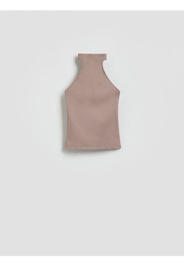 Reserved - Top z modalem - brązowy. Kolor: brązowy. Materiał: dzianina