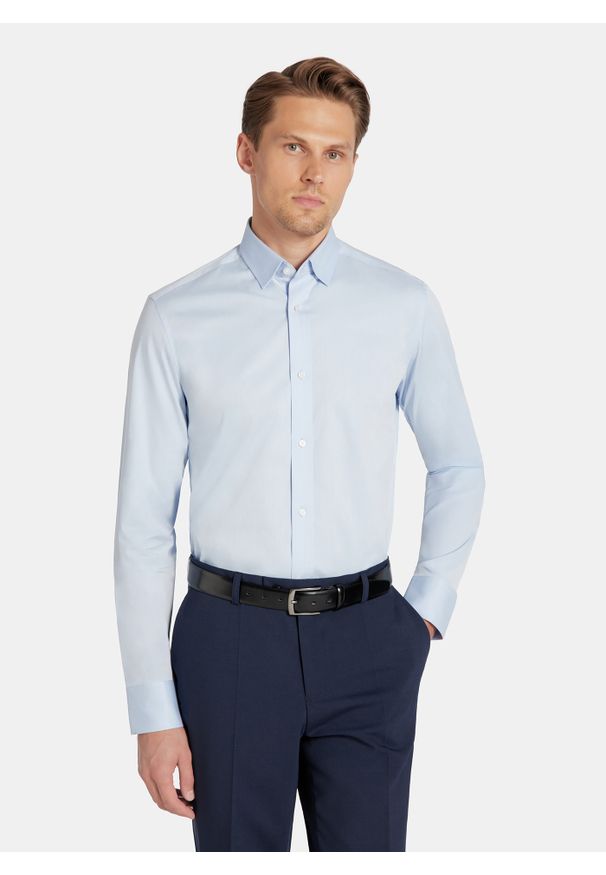 Pako Lorente - PAKO LORENTE - Niebieska koszula męska. Kolor: niebieski, oliwkowy. Materiał: bawełna, elastan. Długość rękawa: długi rękaw. Długość: długie. Sezon: jesień