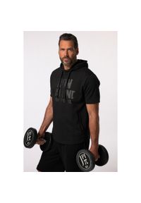 JAY-PI - Męska Bluza z kapturem Iron Anvil fitness rękaw 1/2 szybkoschnąca kaptur. Typ kołnierza: kaptur. Kolekcja: plus size. Kolor: czarny. Materiał: materiał, poliester, bawełna. Sport: fitness