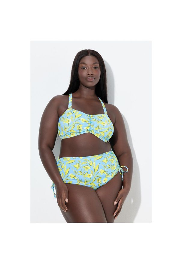 ULLA POPKEN - Damskie Bikini kwiaty ozdobne tasiemki regulowane ramiączka. Kolekcja: plus size. Kolor: niebieski. Materiał: poliester, elastan, poliamid, materiał. Wzór: kwiaty
