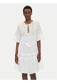 Iconique Sukienka letnia IC25-018 Biały Relaxed Fit. Kolor: biały. Materiał: bawełna. Sezon: lato