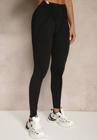 Renee - Czarny Komplet Sportowy Zdobiony Przeszyciami Legginsy i Top Filaranea. Kolor: czarny. Materiał: jeans. Wzór: aplikacja #4