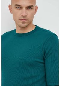 GAP longsleeve męski kolor zielony gładki. Kolor: zielony. Materiał: dzianina. Długość rękawa: długi rękaw. Wzór: gładki #3
