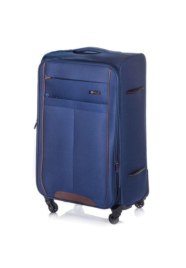 Walizka miękka duża XL Solier STL1311 granatowo-brązowa. Kolor: niebieski, brązowy, wielokolorowy. Materiał: materiał