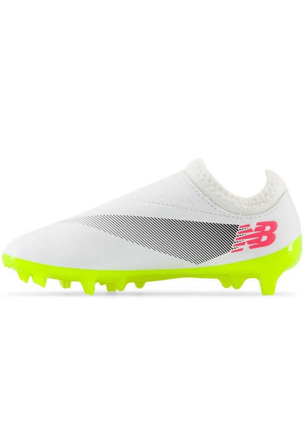 Korki dziecięce New Balance FURON V7+ DISPATCH JNR FG SJF3FH75 – białe. Kolor: biały. Materiał: syntetyk, materiał. Szerokość cholewki: normalna